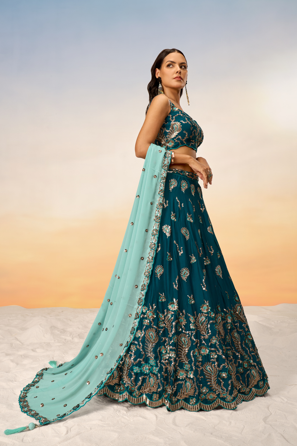 Pure Georgette With Heavy Sequins Embroidery Lehenga Choli Dupatta