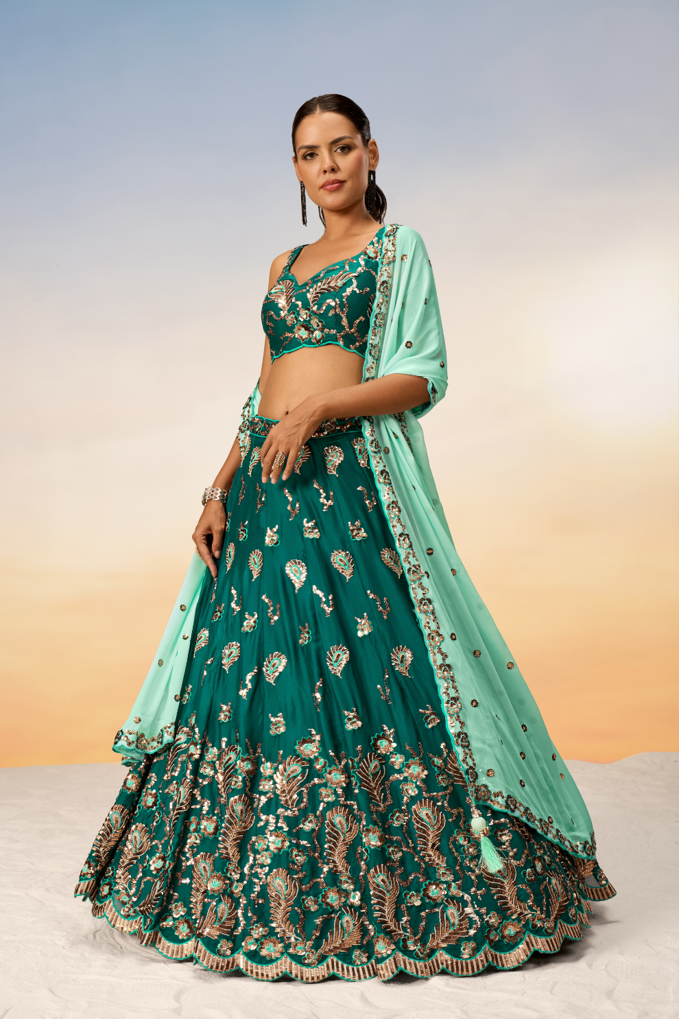 Pure Georgette With Heavy Sequins Embroidery Lehenga Choli Dupatta