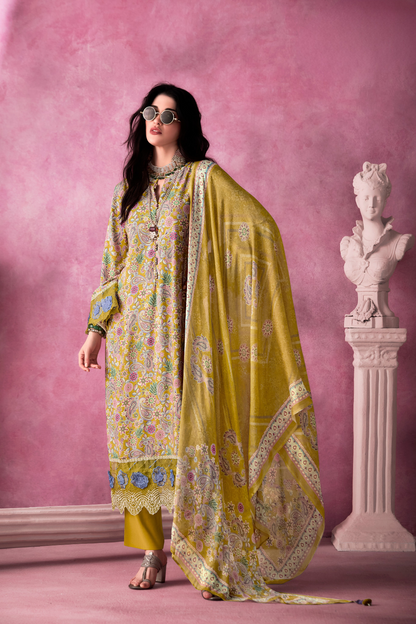 Pure Muslin Salwar Suit with Digital Print & Elegant Embroidery