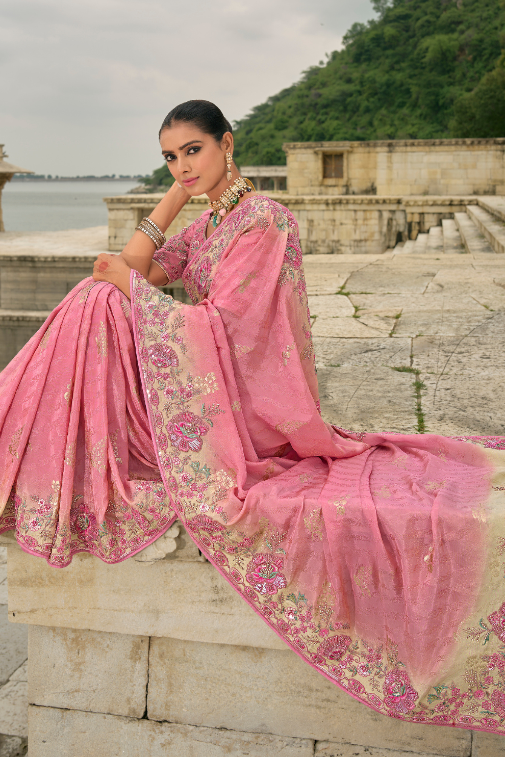 Opulent Glamour in Viscose Jacquard with Zari Sequins & Stone Embroidery