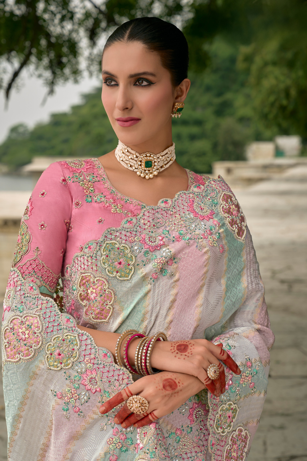 Opulent Glamour in Viscose Jacquard with Zari Sequins & Stone Embroidery