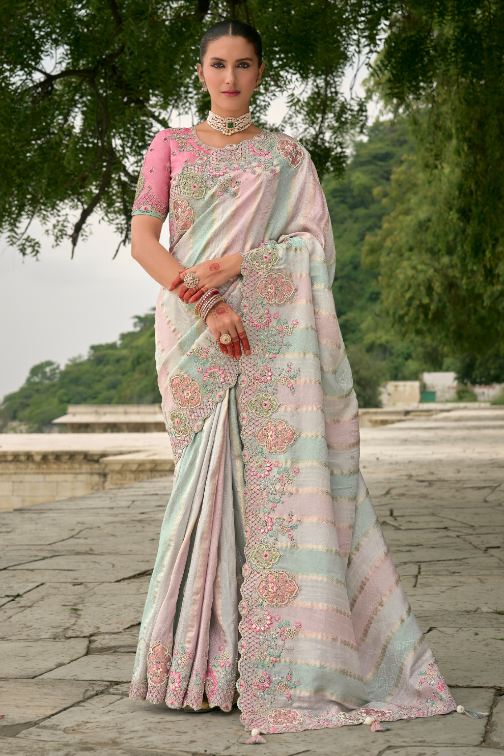 Opulent Glamour in Viscose Jacquard with Zari Sequins & Stone Embroidery