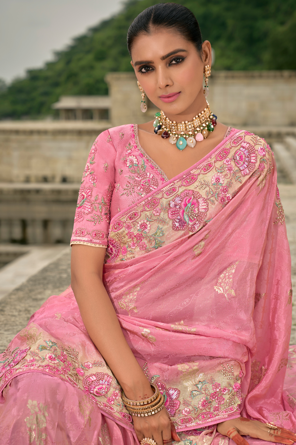 Opulent Glamour in Viscose Jacquard with Zari Sequins & Stone Embroidery