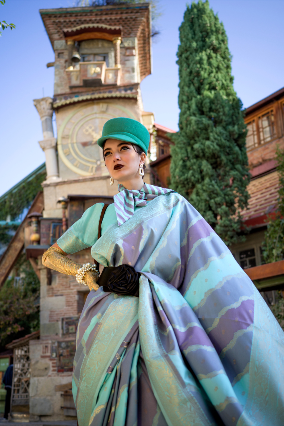 Rangkaat Handloom Katan Silk Saree with Multicolor Weaving