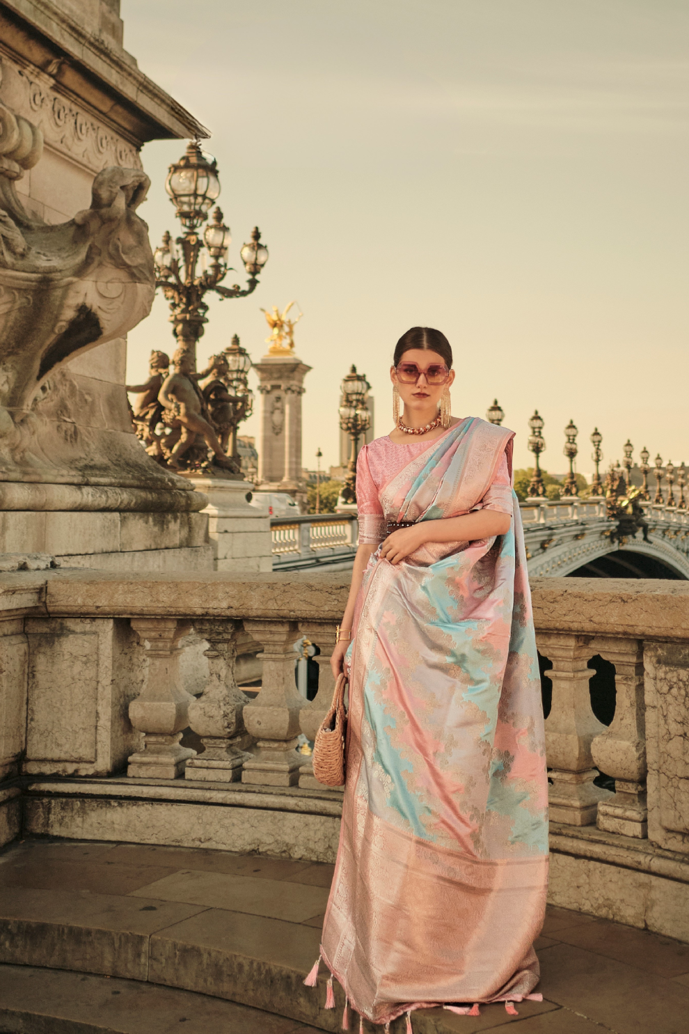 Banarasi Woven Satin Silk Blend Saree with Tassel Accents