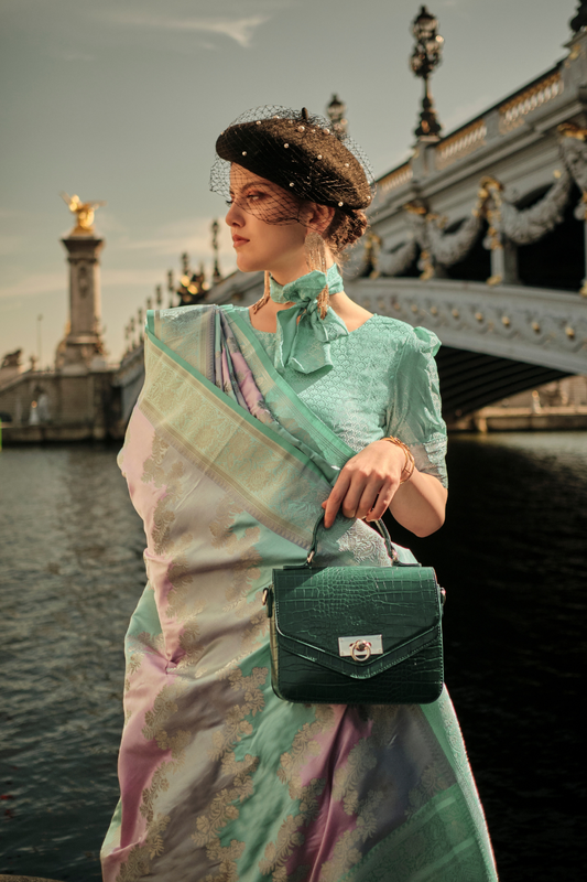 Banarasi Woven Satin Silk Blend Saree with Tassel Accents