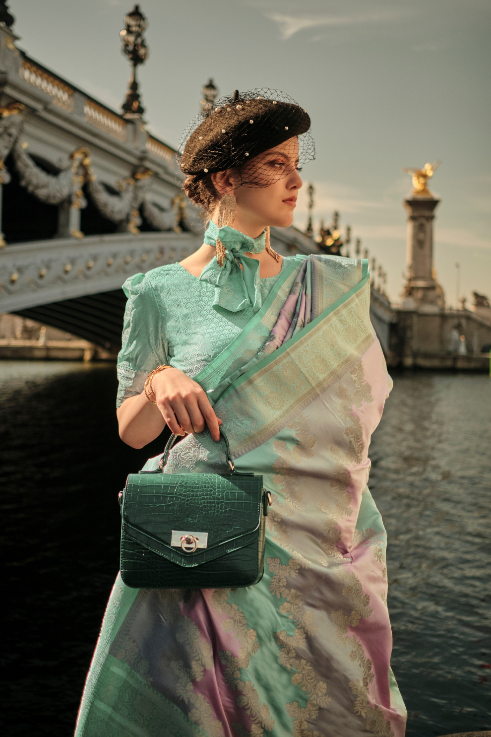 Banarasi Woven Satin Silk Blend Saree with Tassel Accents