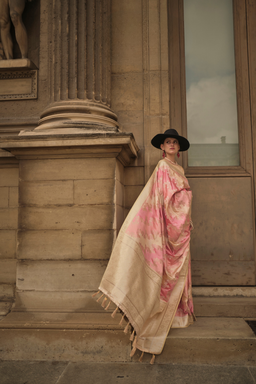 Banarasi Woven Satin Silk Blend Saree with Tassel Accents