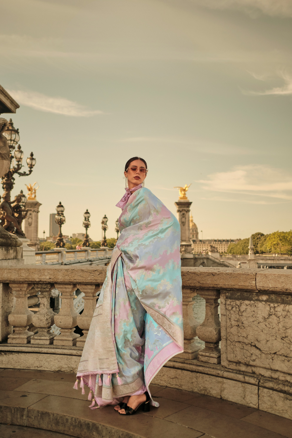 Banarasi Woven Satin Silk Blend Saree with Tassel Accents