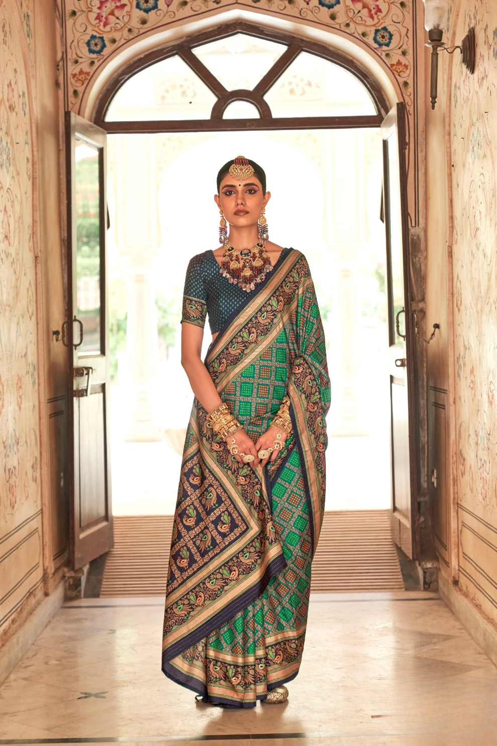 Printed Banarasi Silk Saree with Ultra Smooth Gloster Touch