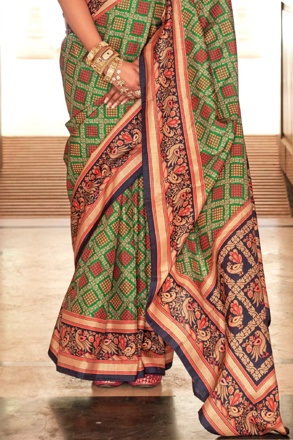Printed Banarasi Silk Saree with Ultra Smooth Gloster Touch