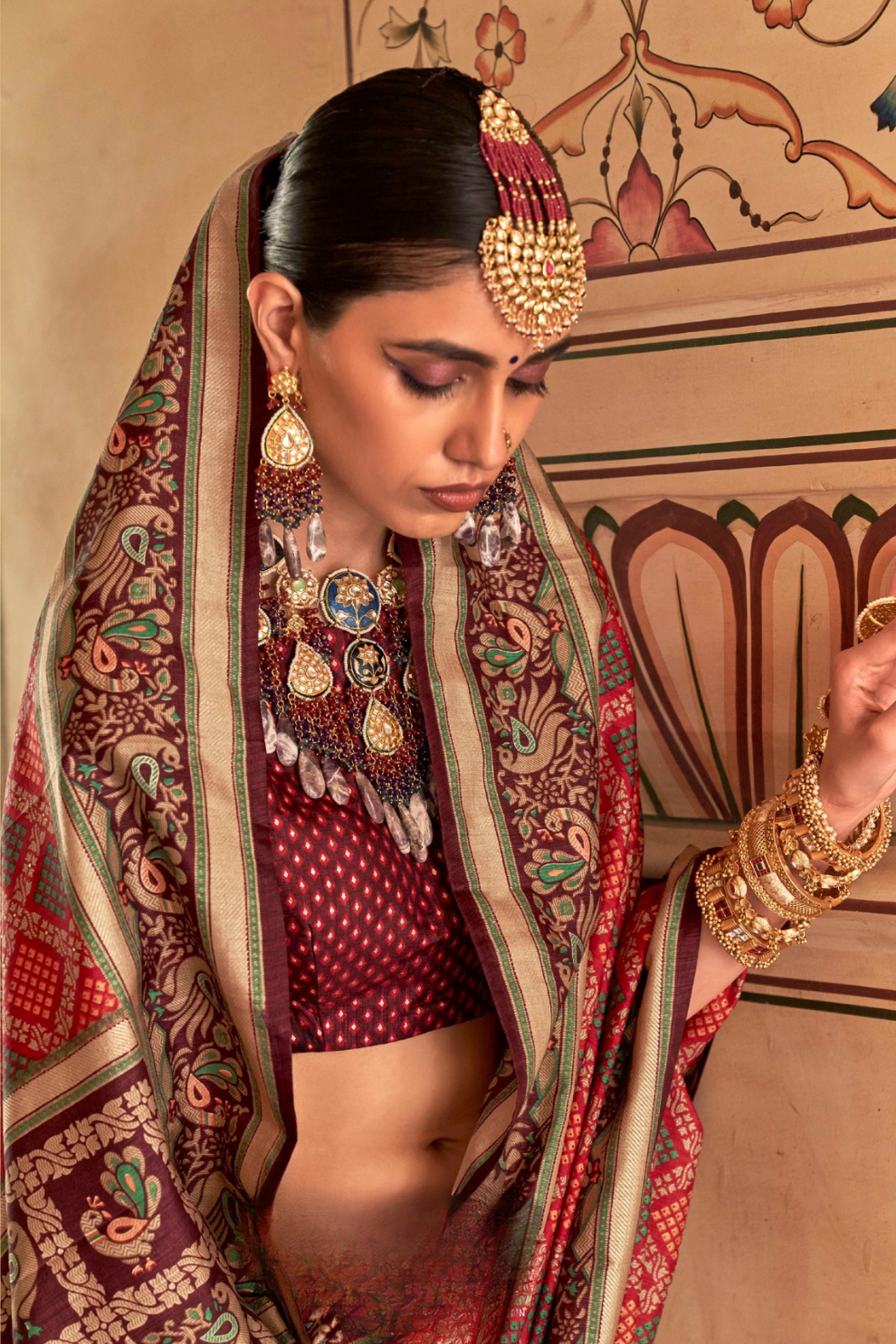 Printed Banarasi Silk Saree with Ultra Smooth Gloster Touch