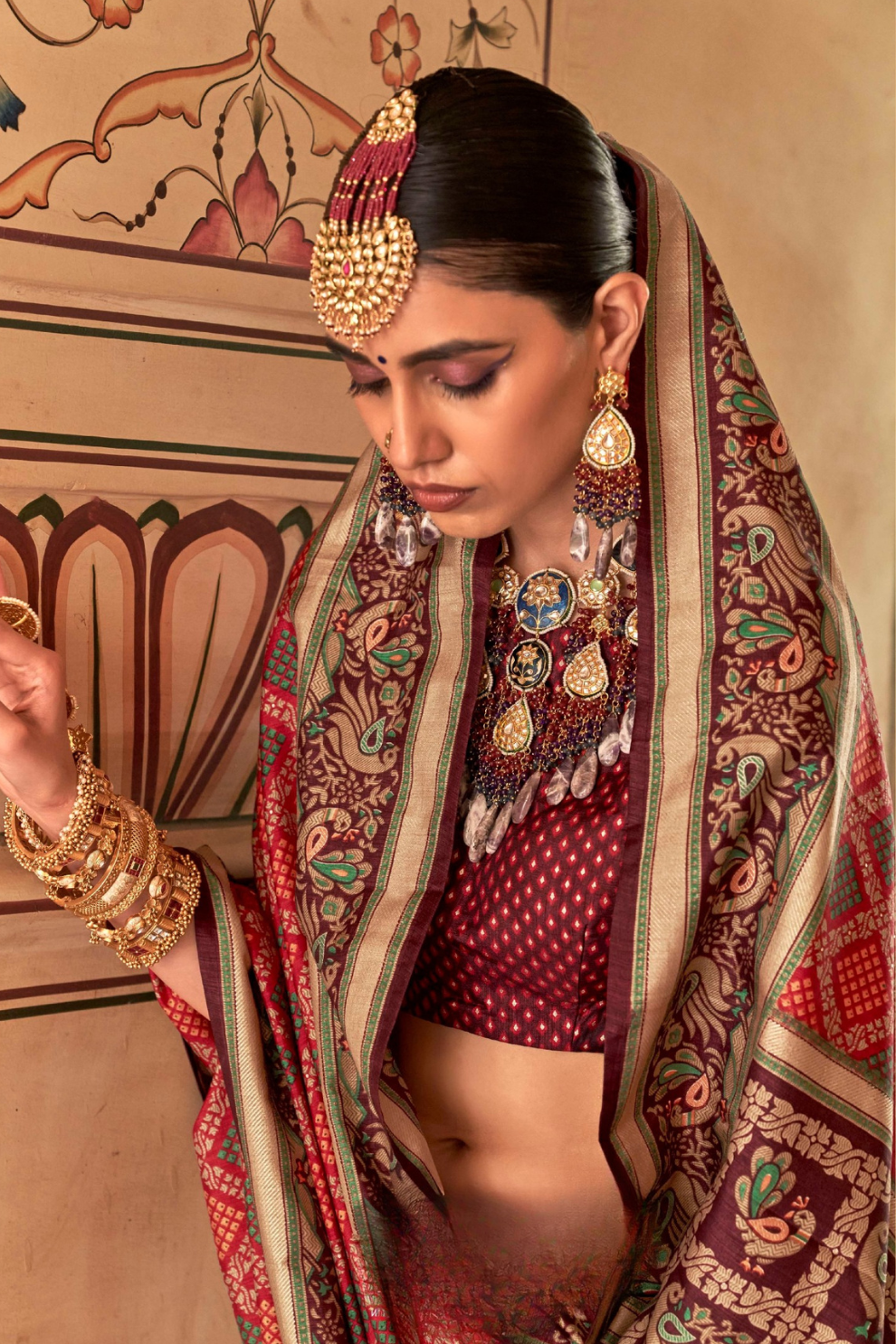 Printed Banarasi Silk Saree with Ultra Smooth Gloster Touch