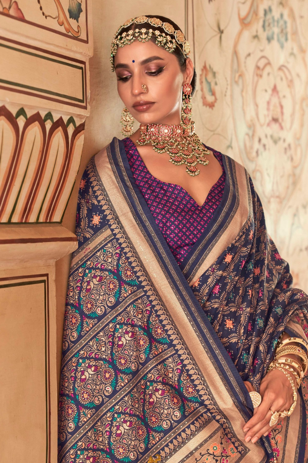 Printed Banarasi Silk Saree with Ultra Smooth Gloster Touch