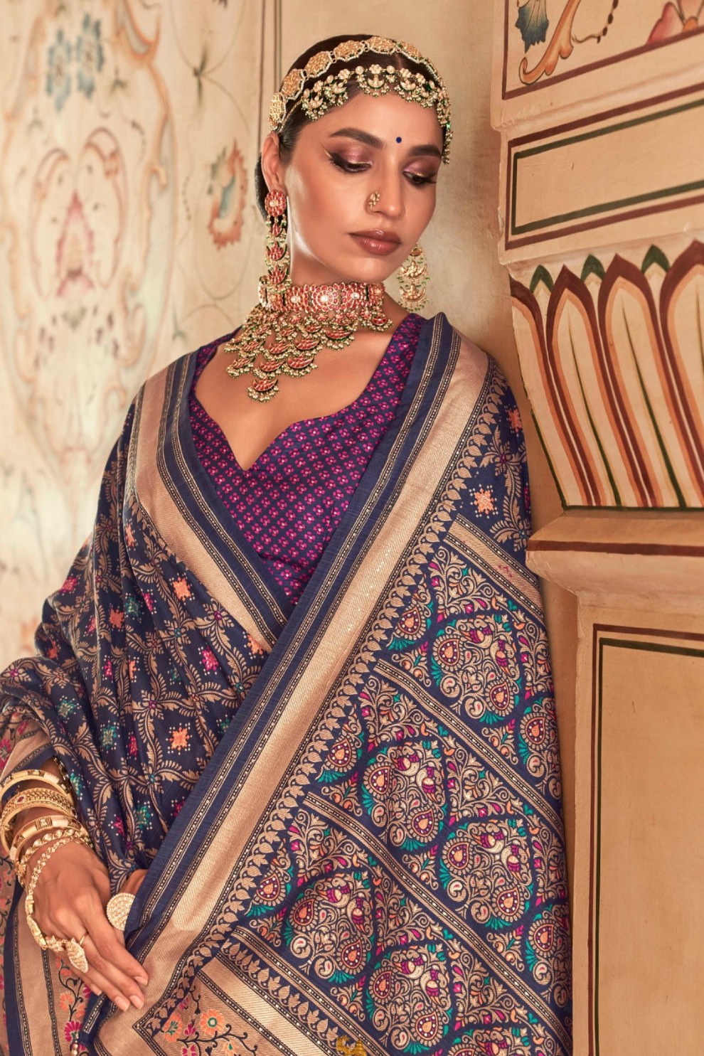 Printed Banarasi Silk Saree with Ultra Smooth Gloster Touch