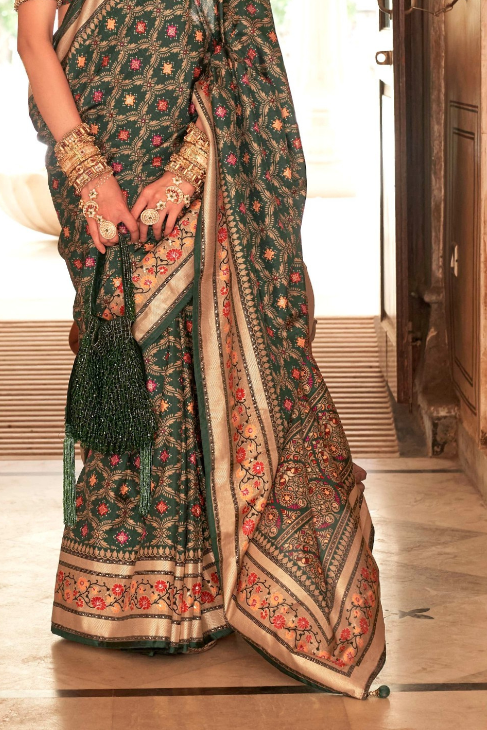 Printed Banarasi Silk Saree with Ultra Smooth Gloster Touch