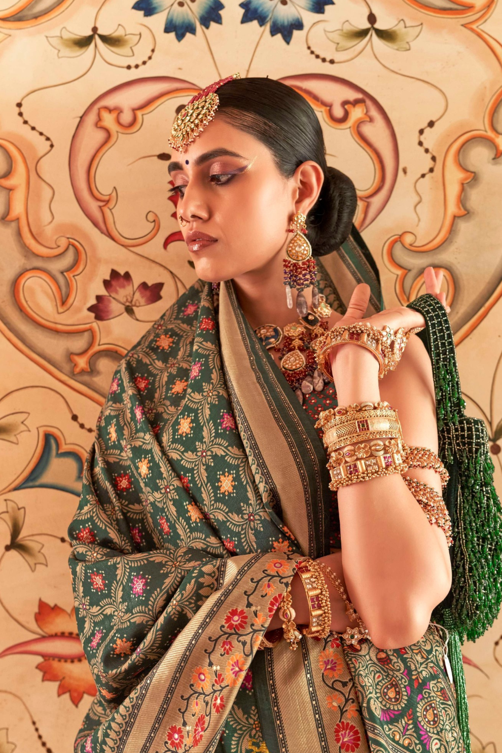 Printed Banarasi Silk Saree with Ultra Smooth Gloster Touch