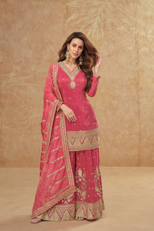 Regal Embroidered Sharara Ensemble with Statement Dupatta