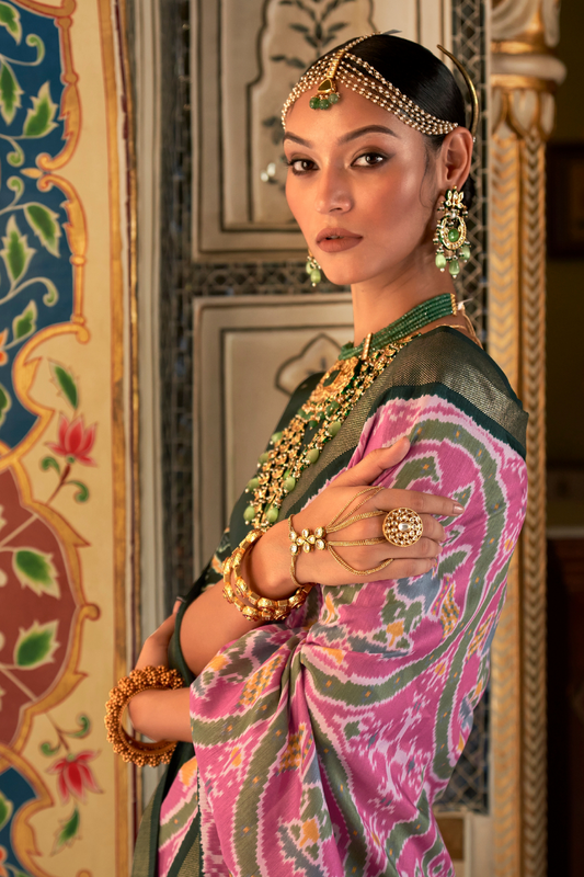 Classic Patola Printed Saree Enhanced with Contrast Zari Border