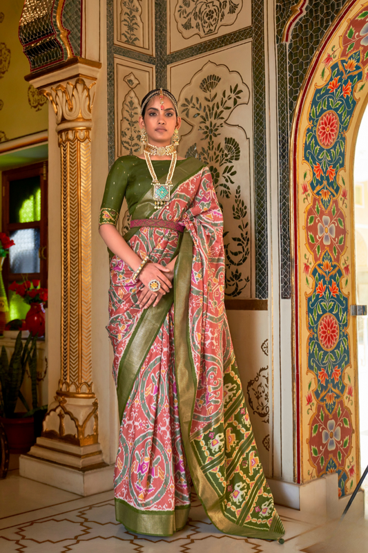 Classic Patola Printed Saree Enhanced with Contrast Zari Border