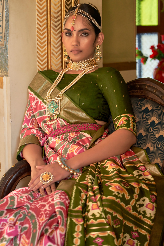 Classic Patola Printed Saree Enhanced with Contrast Zari Border