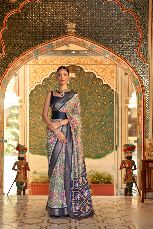 Classic Patola Printed Saree Enhanced with Contrast Zari Border