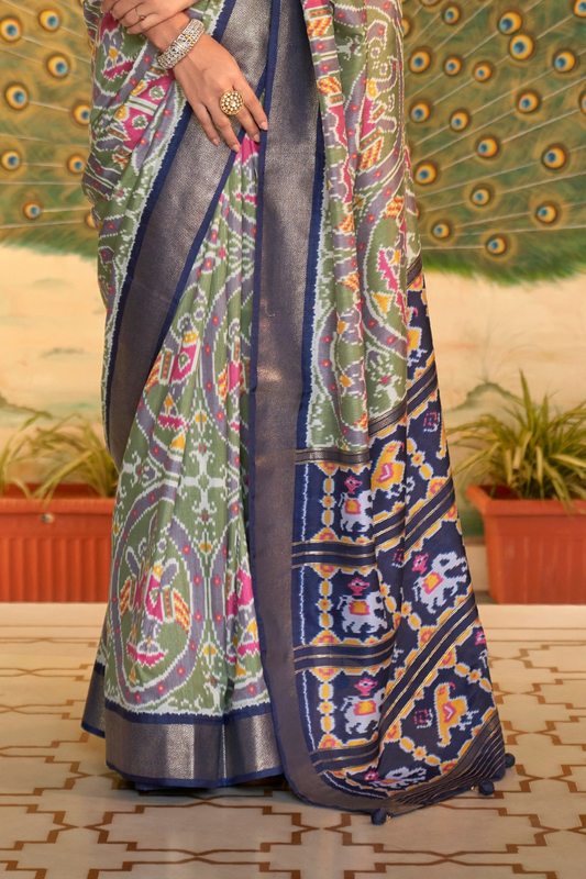 Classic Patola Printed Saree Enhanced with Contrast Zari Border