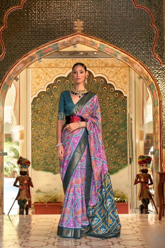 Classic Patola Printed Saree Enhanced with Contrast Zari Border