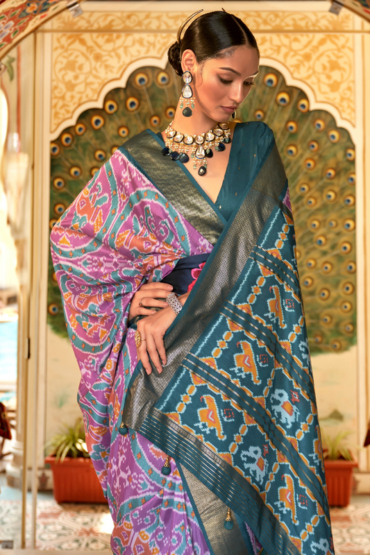 Classic Patola Printed Saree Enhanced with Contrast Zari Border