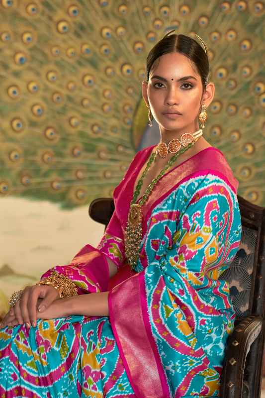 Classic Patola Printed Saree Enhanced with Contrast Zari Border