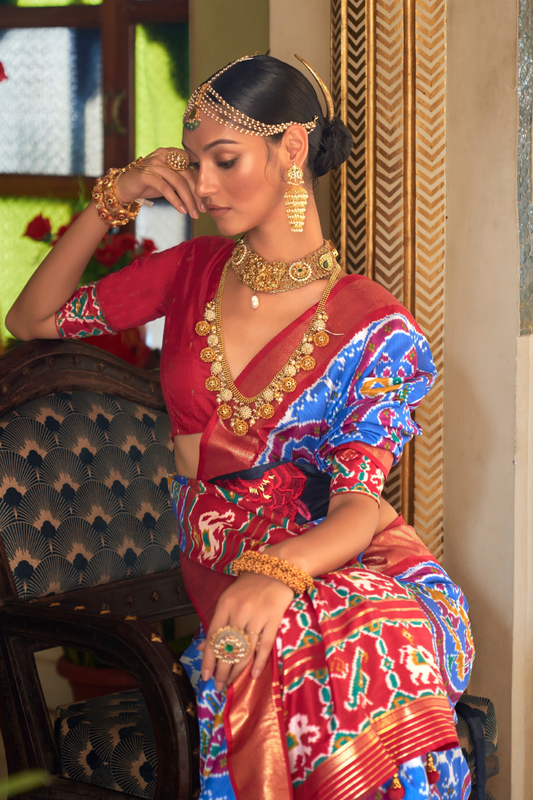 Classic Patola Printed Saree Enhanced with Contrast Zari Border