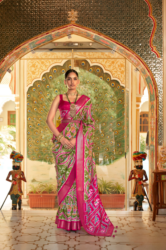 Classic Patola Printed Saree Enhanced with Contrast Zari Border