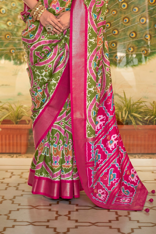 Classic Patola Printed Saree Enhanced with Contrast Zari Border