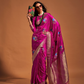 Elegant Floral Satin Silk Saree with Handloom Weaving Finish