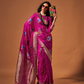 Elegant Floral Satin Silk Saree with Handloom Weaving Finish