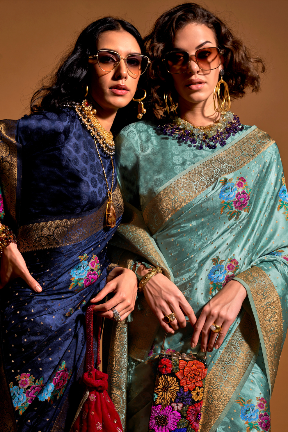 Elegant Floral Satin Silk Saree with Handloom Weaving Finish