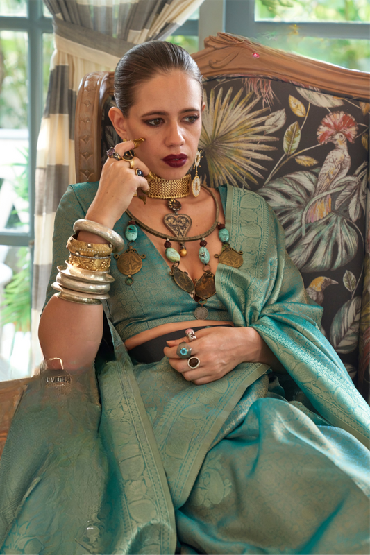 Woven Satin Tissue Silk Saree with Lustrous Texture and Graceful Drape