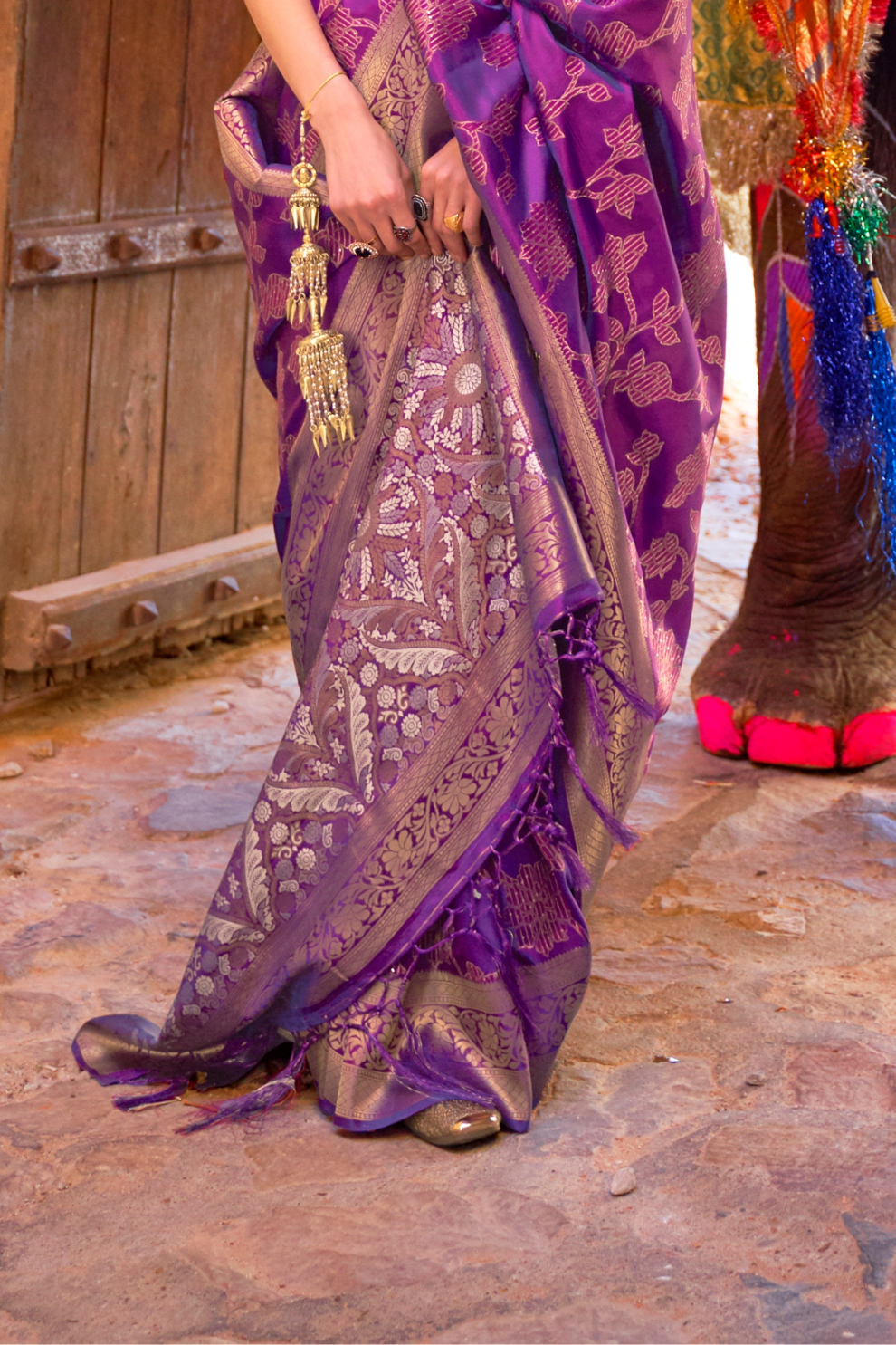 Designer Kanjivaram Saree with Sequin Woven Detailing