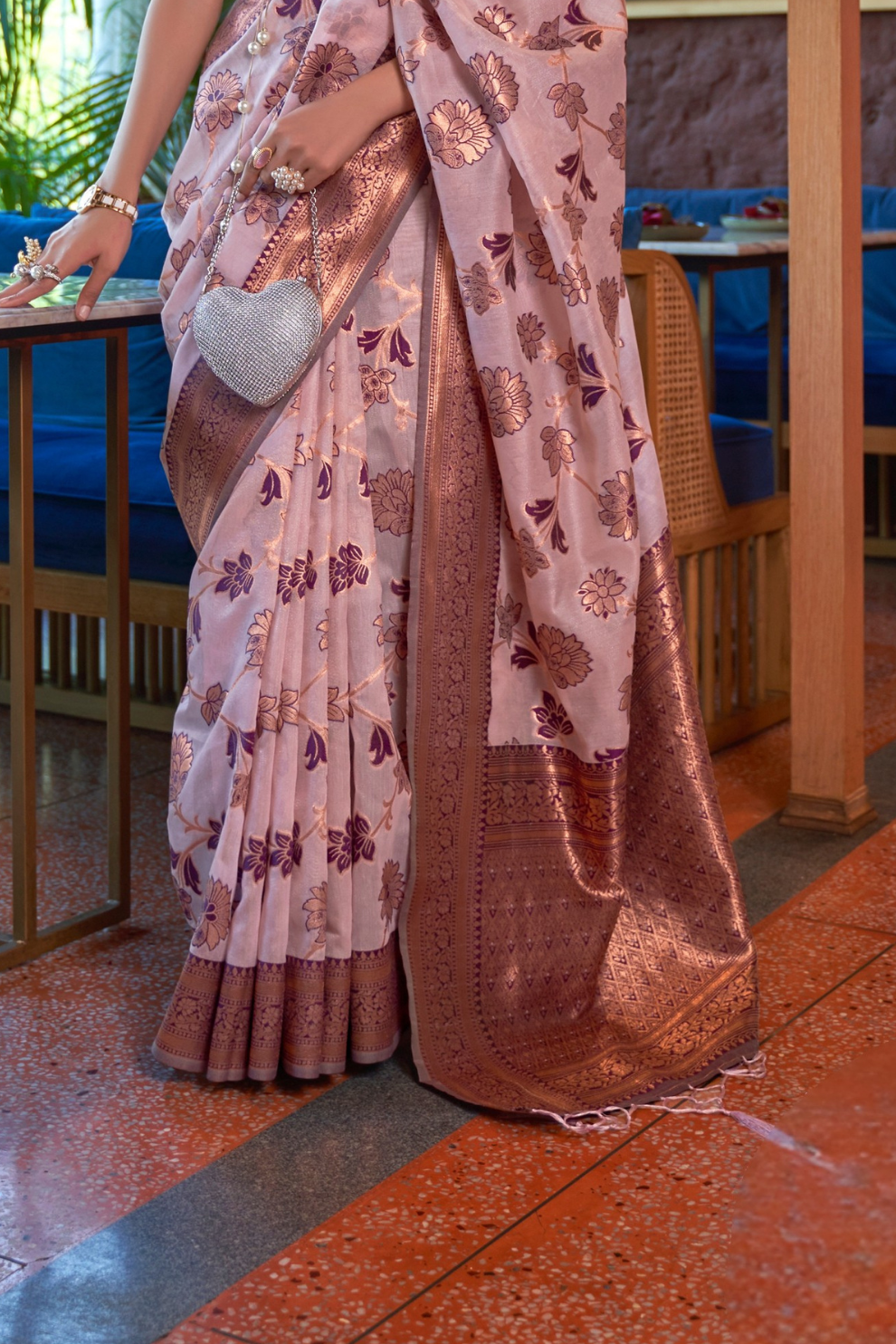 Shimmer Organza Silk Saree with Elegant Copper Zari Weaving