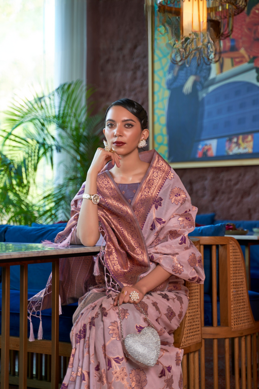 Shimmer Organza Silk Saree with Elegant Copper Zari Weaving