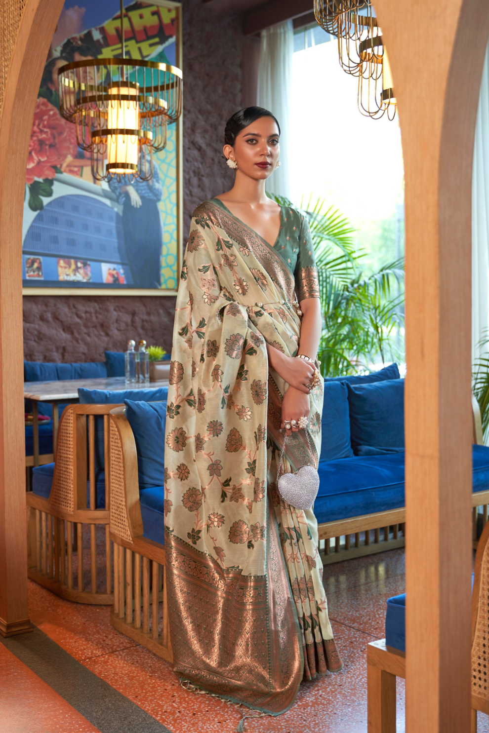 Shimmer Organza Silk Saree with Elegant Copper Zari Weaving