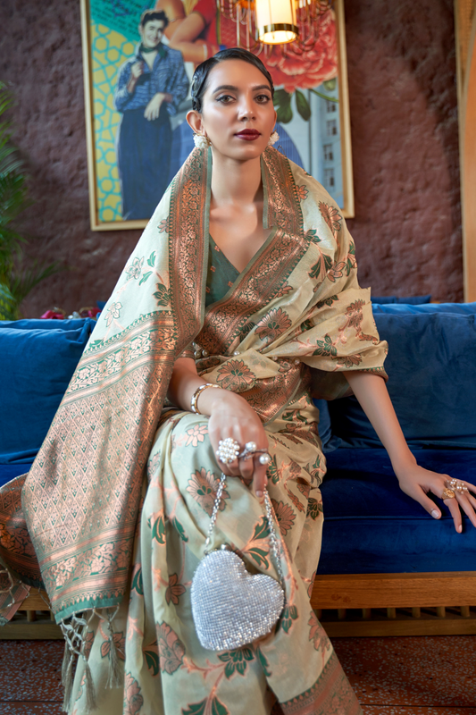 Shimmer Organza Silk Saree with Elegant Copper Zari Weaving