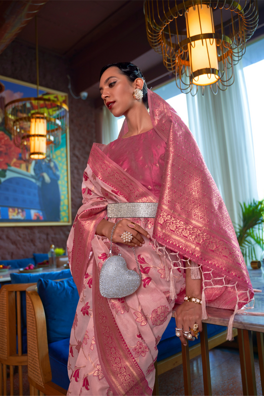 Shimmer Organza Silk Saree with Elegant Copper Zari Weaving
