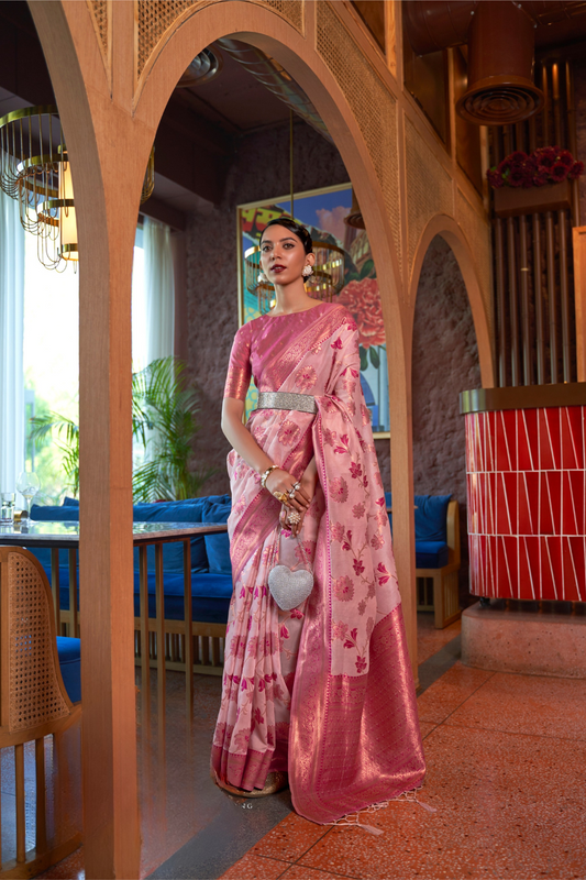 Shimmer Organza Silk Saree with Elegant Copper Zari Weaving