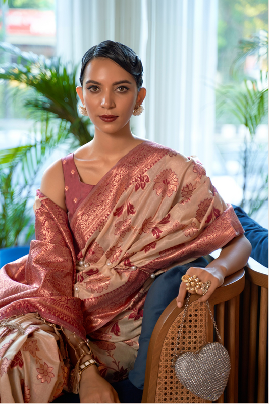 Shimmer Organza Silk Saree with Elegant Copper Zari Weaving