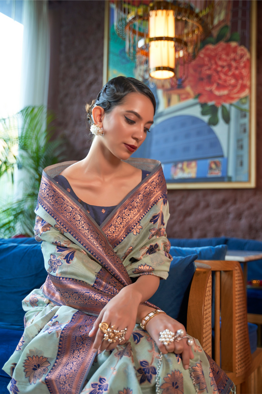 Shimmer Organza Silk Saree with Elegant Copper Zari Weaving