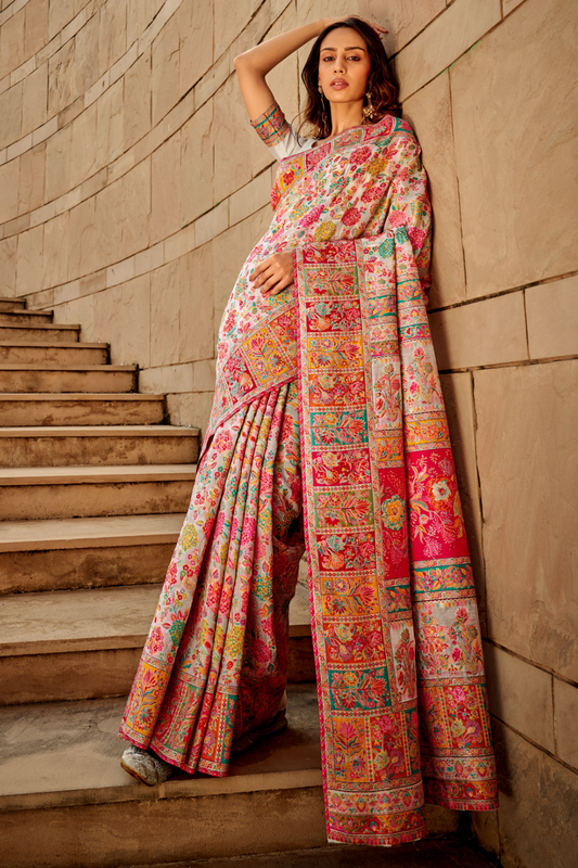 Classic Pashmina Silk Saree with Rich Kashmiri Craftsmanship