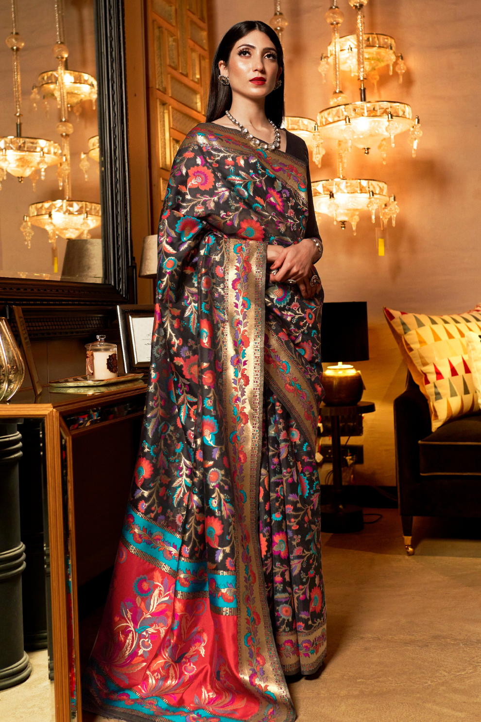 Banarasi Jamawar Silk Saree with Traditional Woven Design
