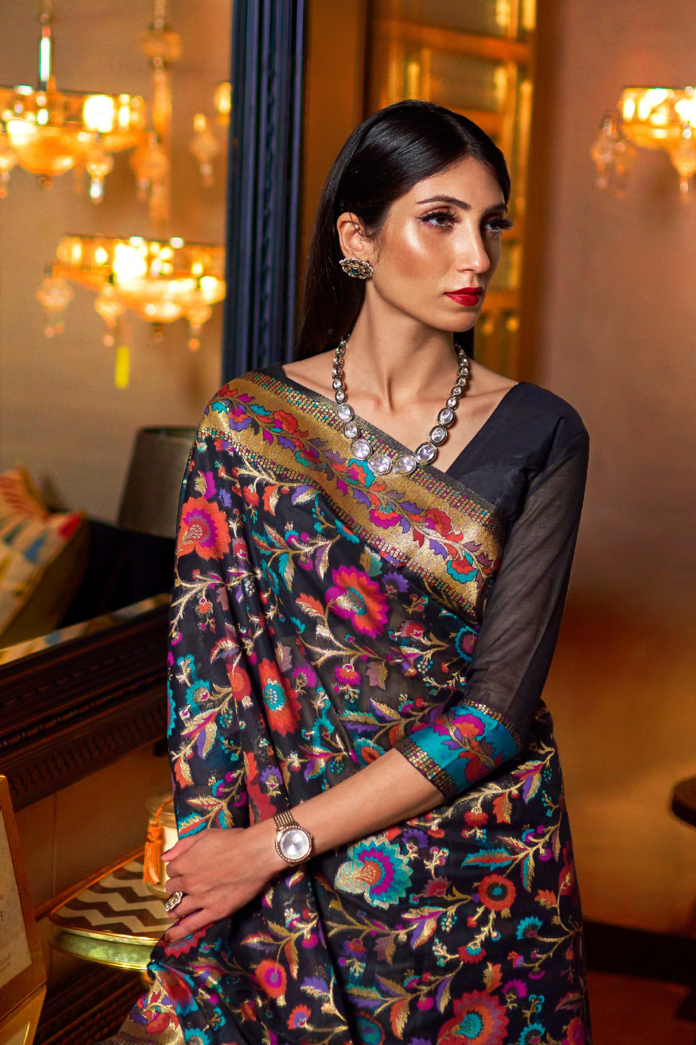 Banarasi Jamawar Silk Saree with Traditional Woven Design