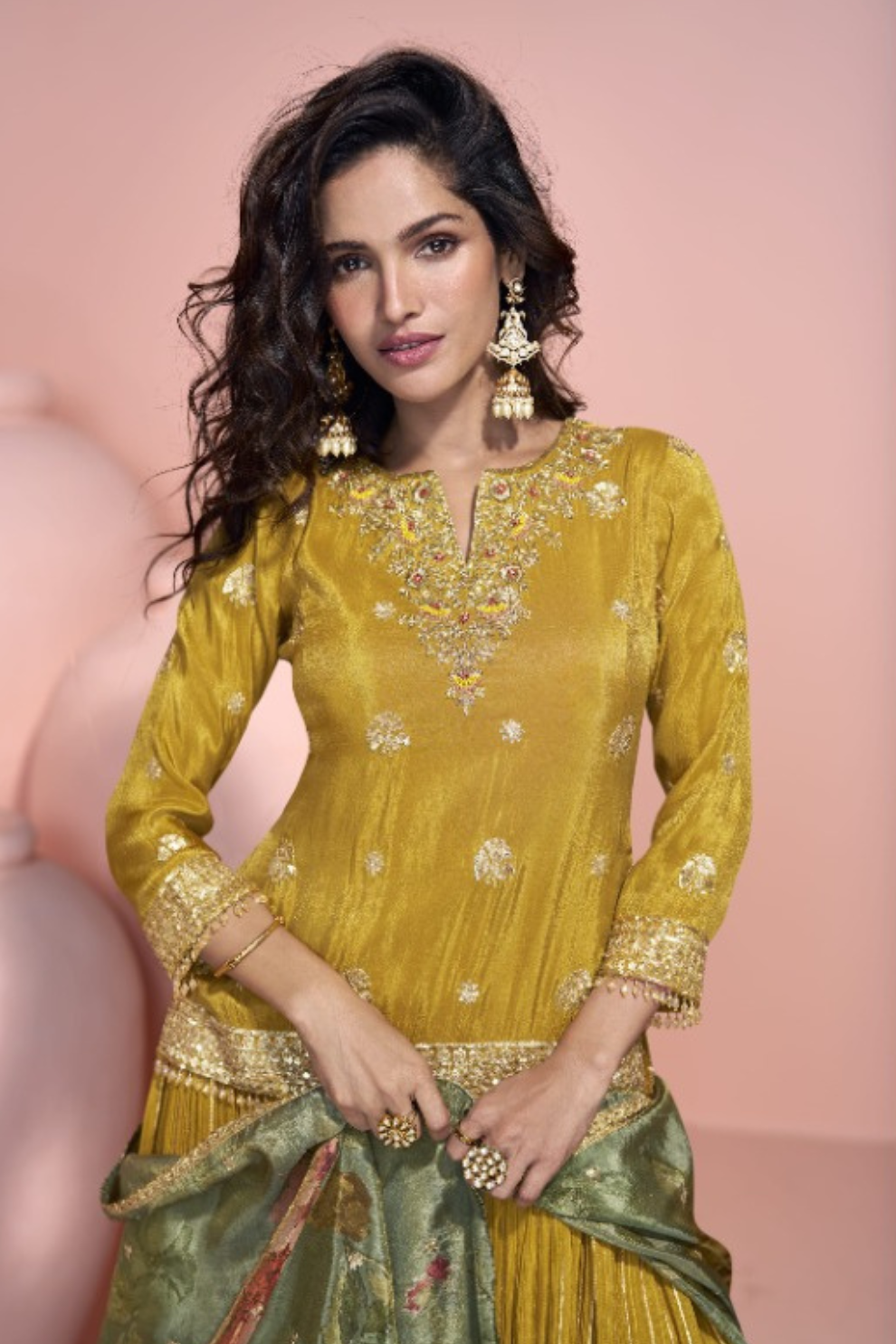Draped in Sunshine A Designer Yellow Viscose Suit of Pure Elegance